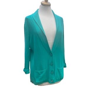 Patagonia Teal Green Cotton-Blend Collared V-Neck Cardigan - Women's Medium